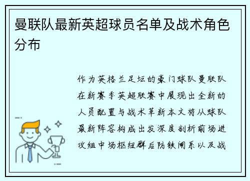 曼联队最新英超球员名单及战术角色分布
